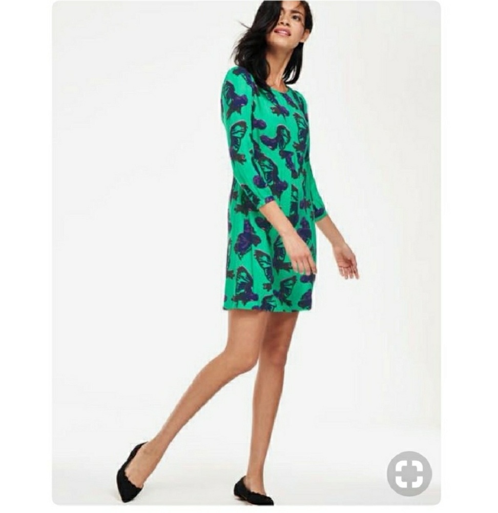 Boden Green Bird print dress sz 2